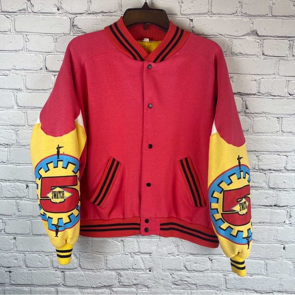 SWATCH 90’s Varsity Jacket Pink & Yellow Vintage Small Not So Big‎
